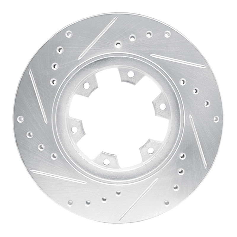 Nissan Pickup Hardbody Brake Rotor (1) - Front Right - R1 Concepts - Drilled & Slotted - Silver - `85-`02